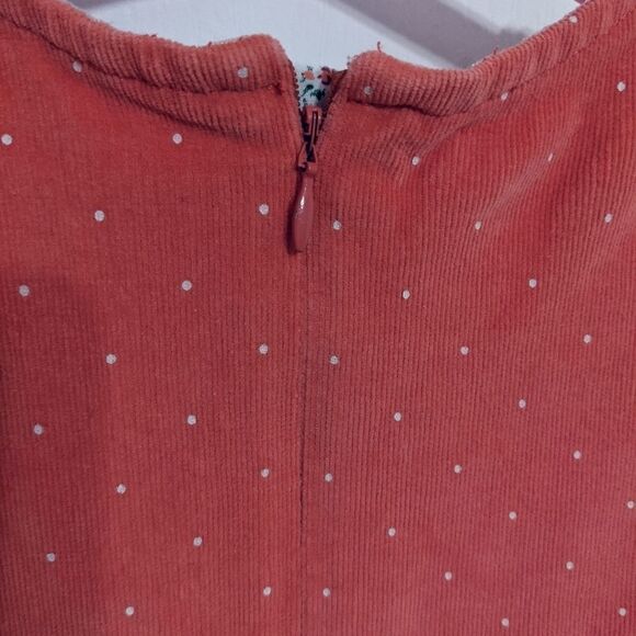 John LEWIS girl cordoroy coral polka dots dress size 5 yo but fit 3-4 @F - Picture 6 of 7